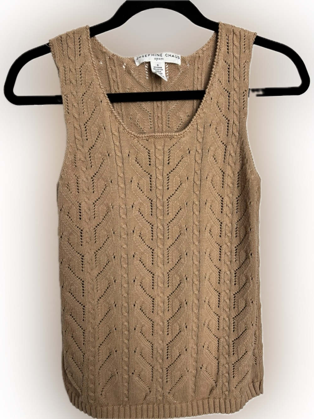 Josephine Chaus Sport Tan Cable Knit Sweater Vest Size Small